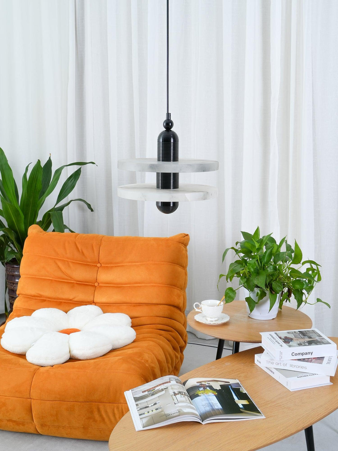 Goose Suspension en Alabastre Blanc et Cuivre