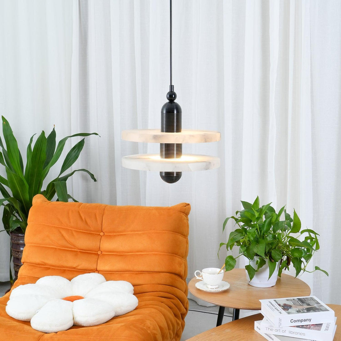 Goose Suspension en Alabastre Blanc et Cuivre