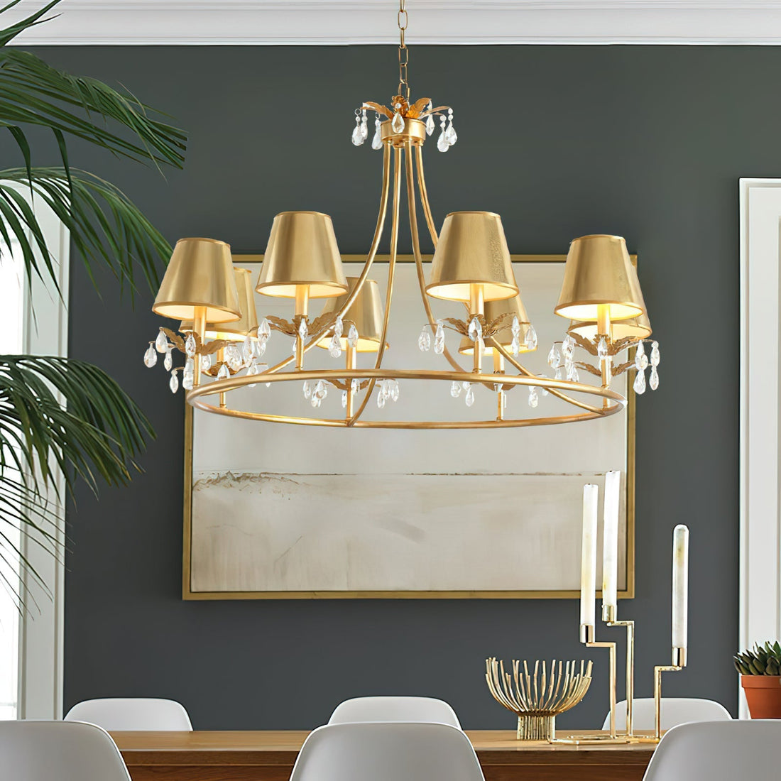Ivsilan Lustre Cristal Laiton Industriel Vintage