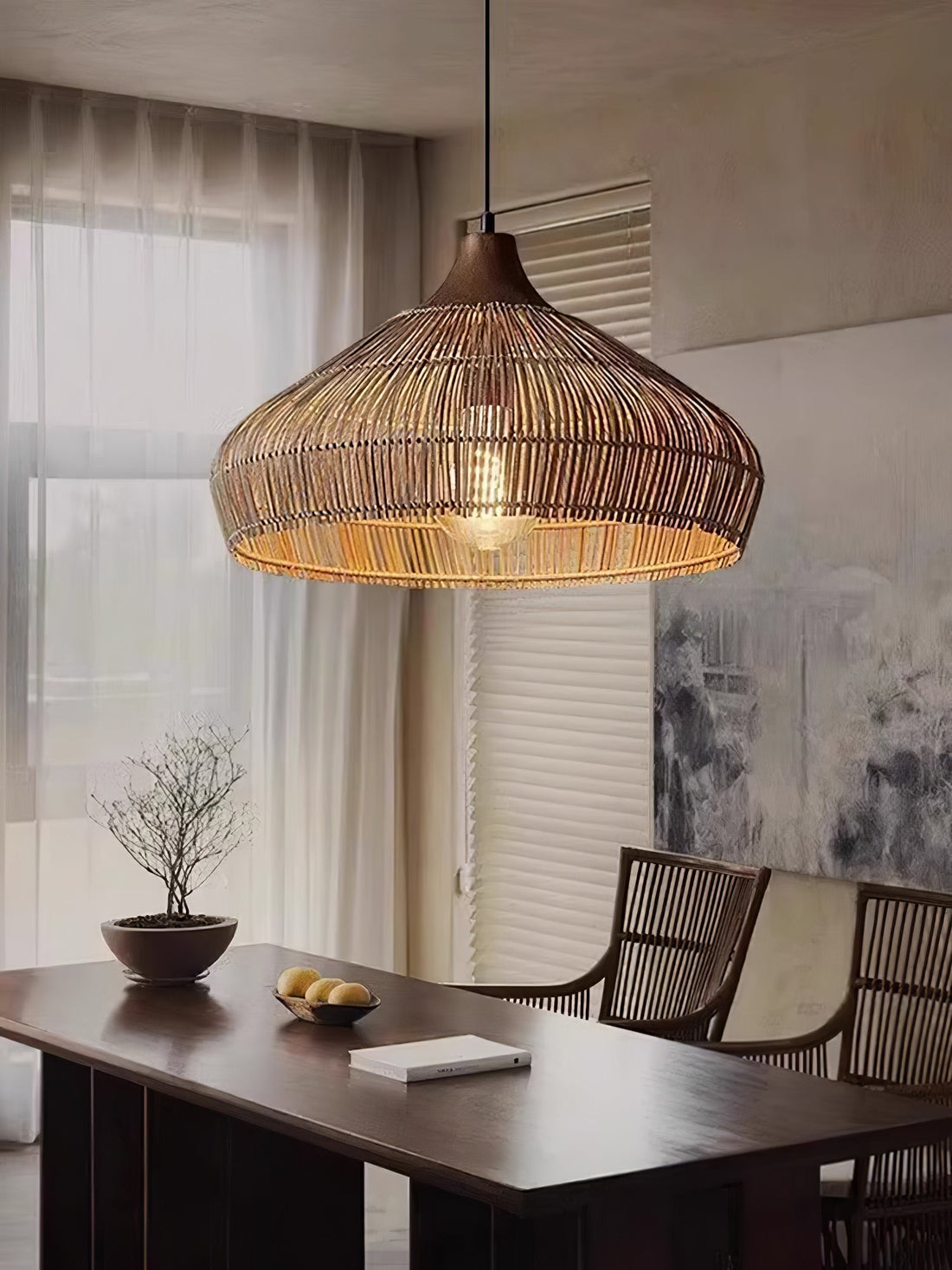 Lythean Suspension Élégante en Rotin et Bois