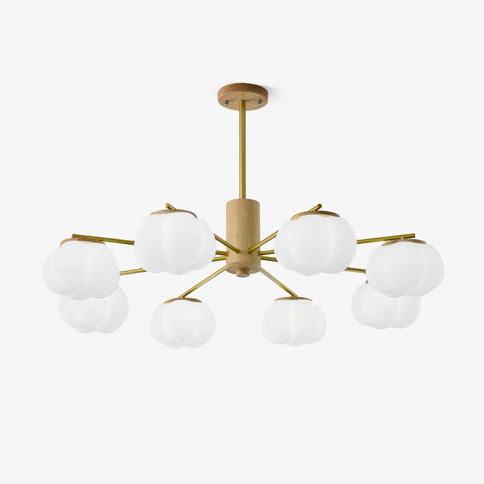 Lustra Lustre Boules de Coton Bois Doré PE