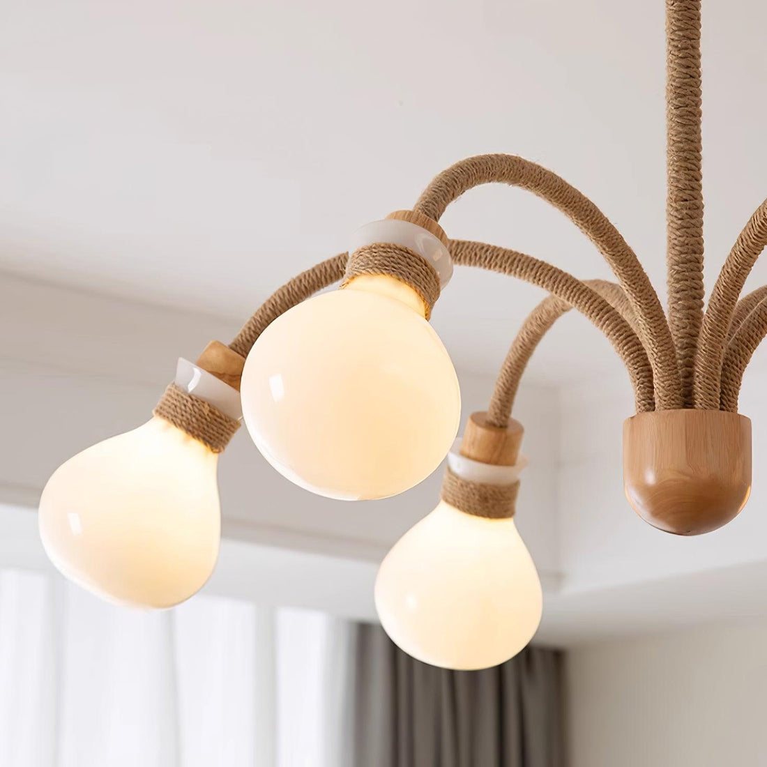 Okai Lustre en Bois et Corde de Chanvre