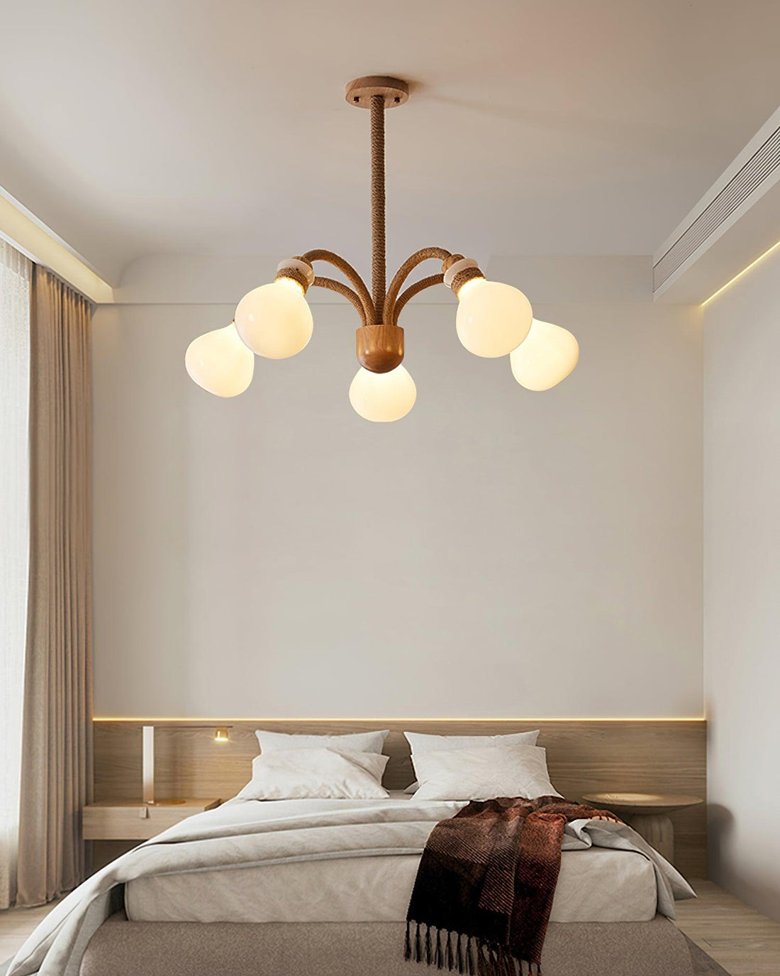 Okai Lustre en Bois et Corde de Chanvre