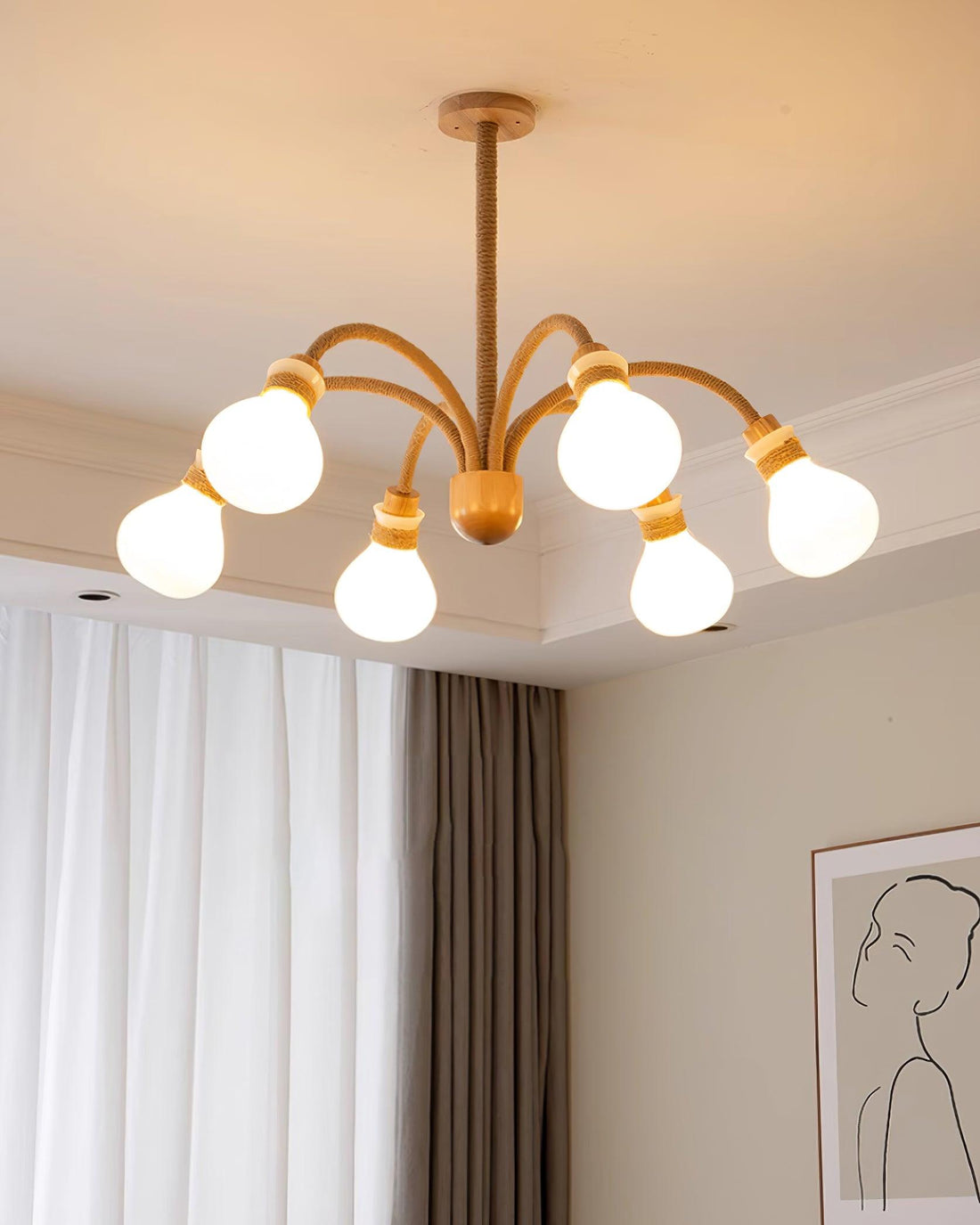 Okai Lustre en Bois et Corde de Chanvre