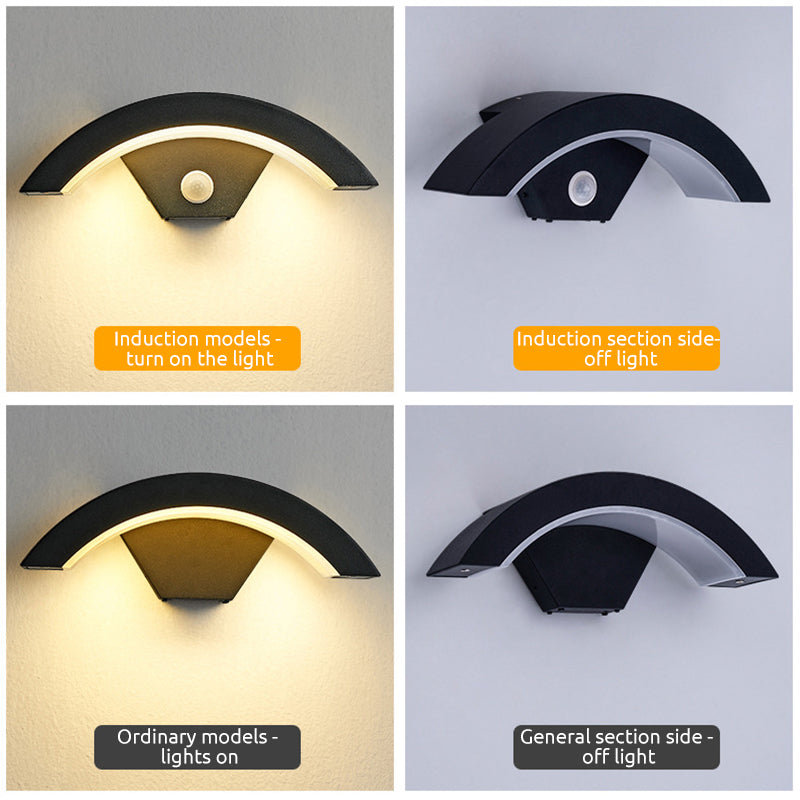 Elvon Applique Murale Capteur étanche Arc Modern Noir. Extérieur