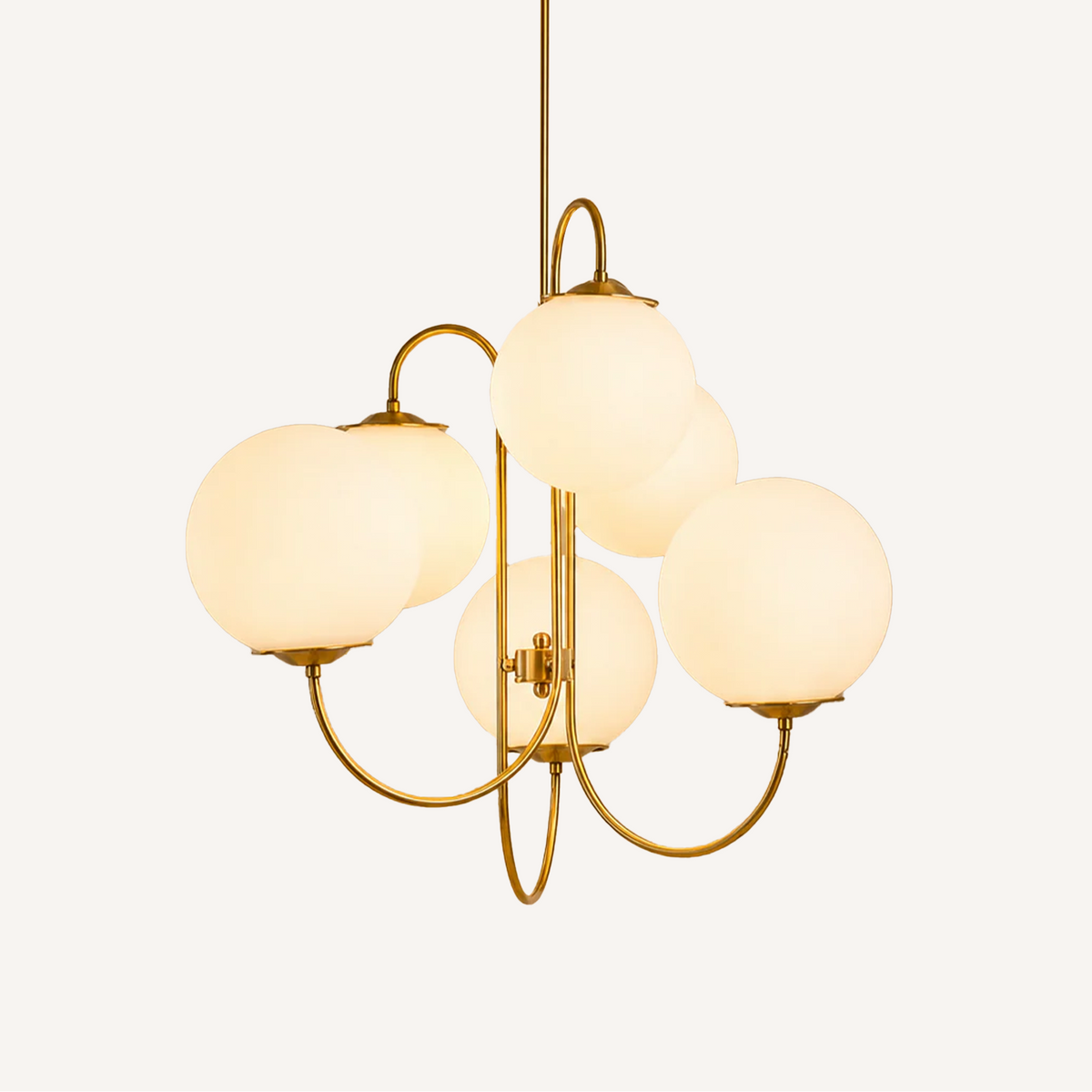 Suspension 6 Globes en Verre Opalin et Métal Doré – Auréora
