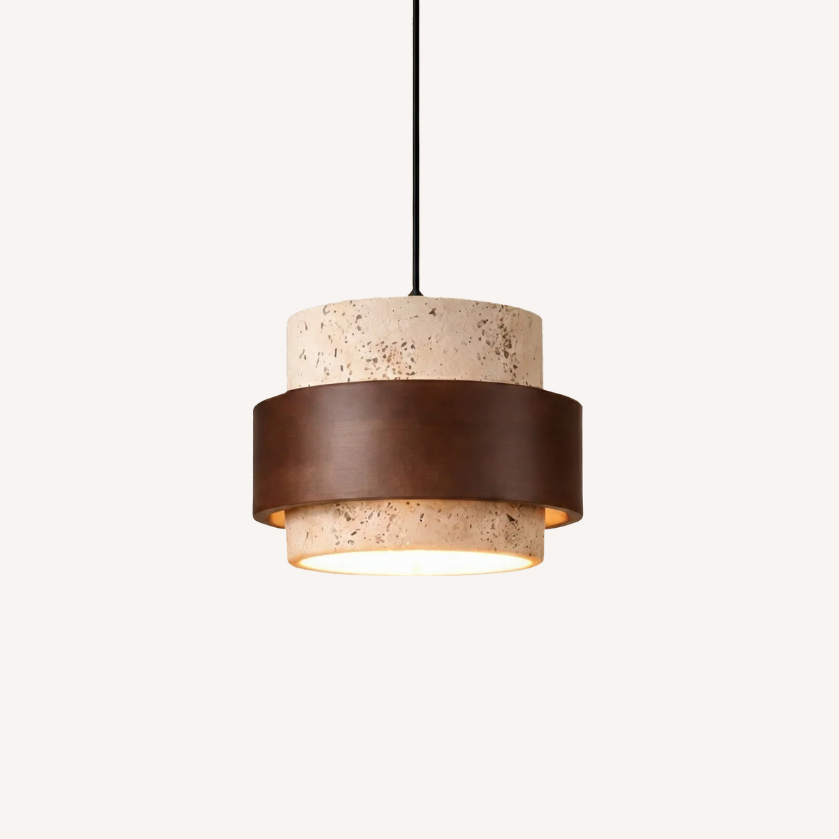 Suspension Cylindre en Travertin & Bois - Travora
