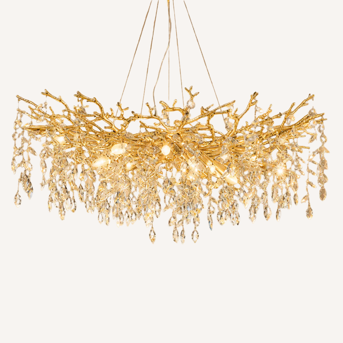 Lustre Branche Dorée en Cristal - Sylvara