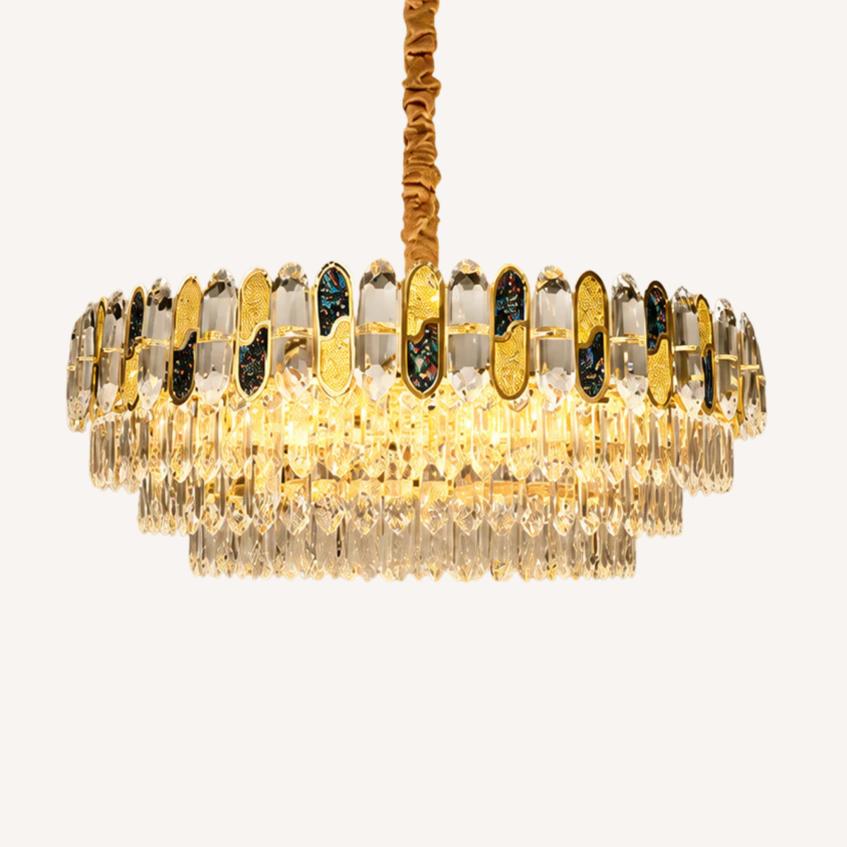 Lustre Cristal Coloré Doré - Prisméa