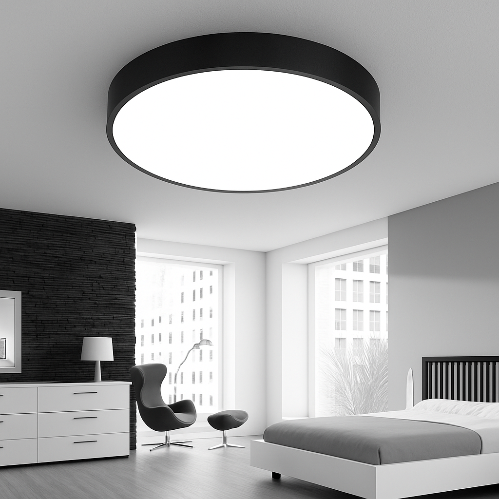 Plafonnier LED Rond Ultra-Plat Noir ou Blanc - Orbélis