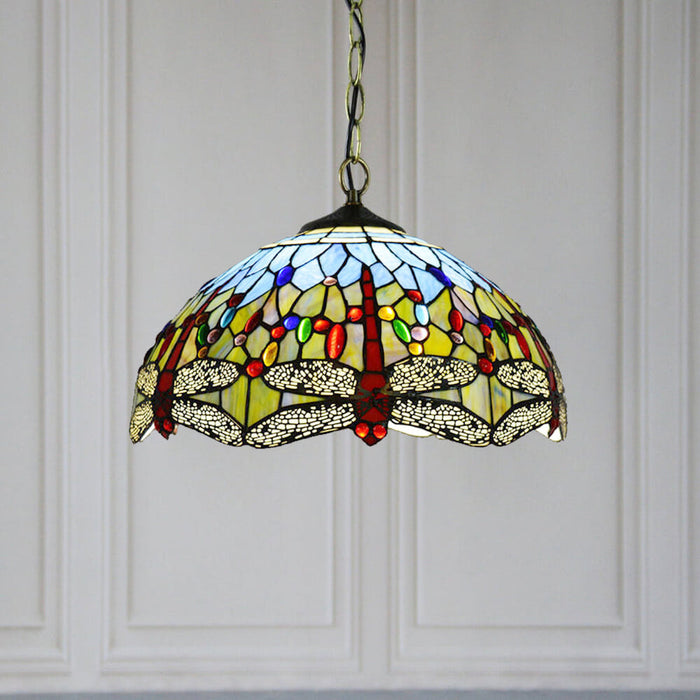 Tiffany Rustique Suspension Tachée Métal Verre Salon